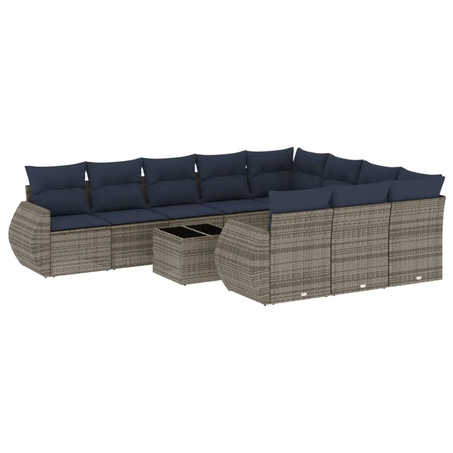 Ensemble de canapé de jardin 11 pcs avec coussins gris résine tressée - 2