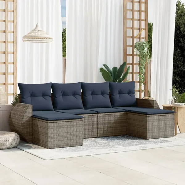 Ensemble de canapé de jardin 6 pcs avec coussins gris résine tressée
