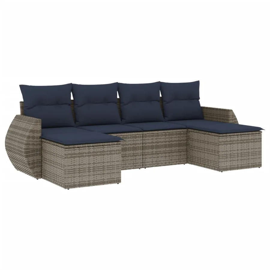 Ensemble de canapé de jardin 6 pcs avec coussins gris résine tressée - 2