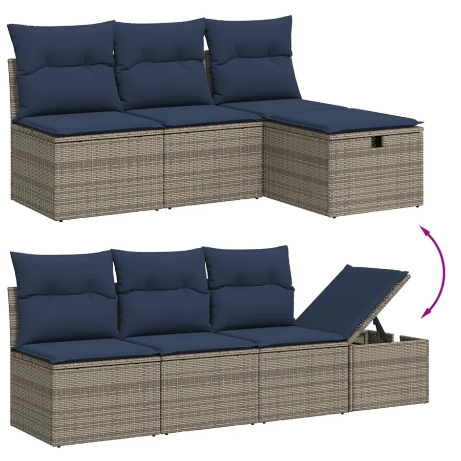 Ensemble de canapé de jardin 8 pcs avec coussins gris résine tressée - 7
