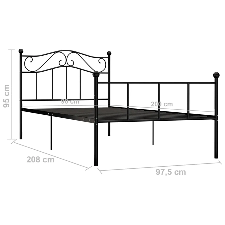 Cadre de lit sans matelas noir métal 90x200 cm - 6