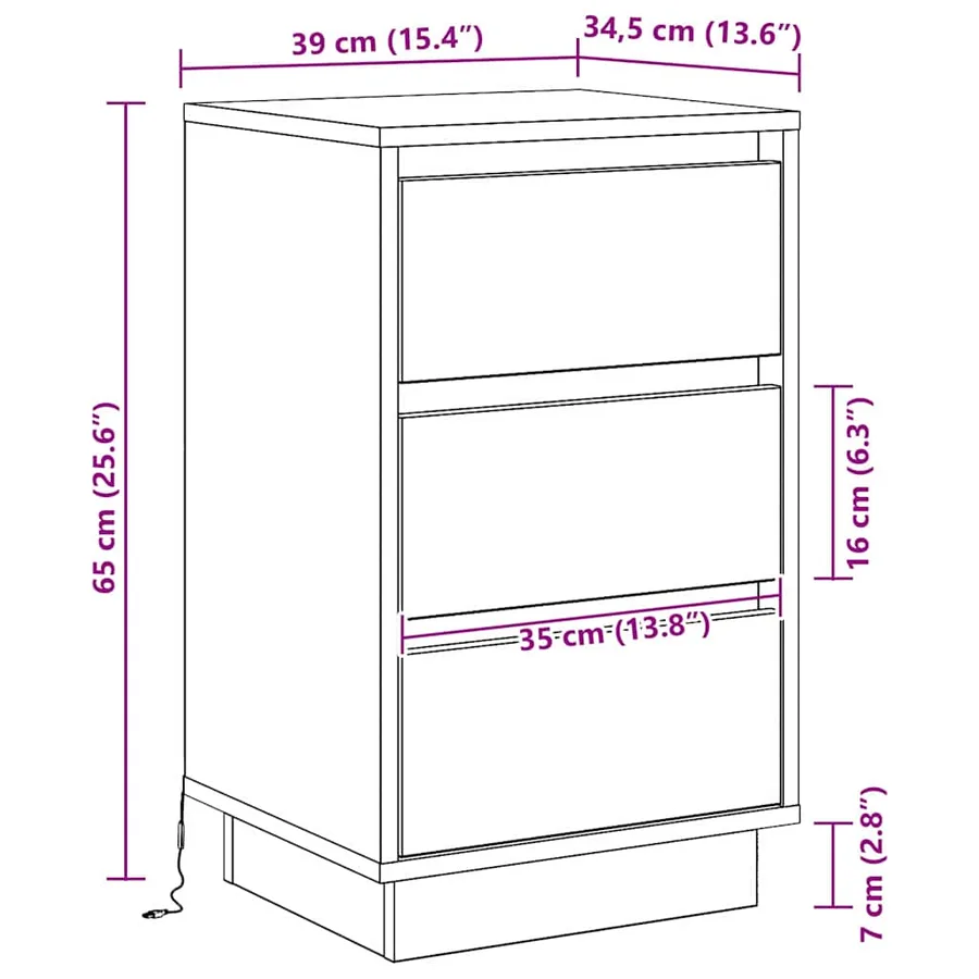 Cabinet de chevet avec tiroir Gris béton 39 x 34,5 x 65 cm - 14
