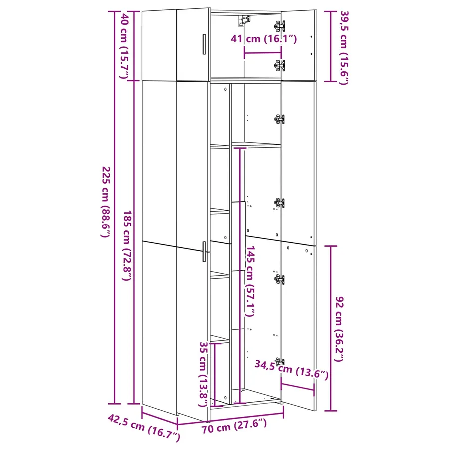 Armoire de rangement 2 pcs Bois ancien 70 x 42,5 x 185 cm - 14