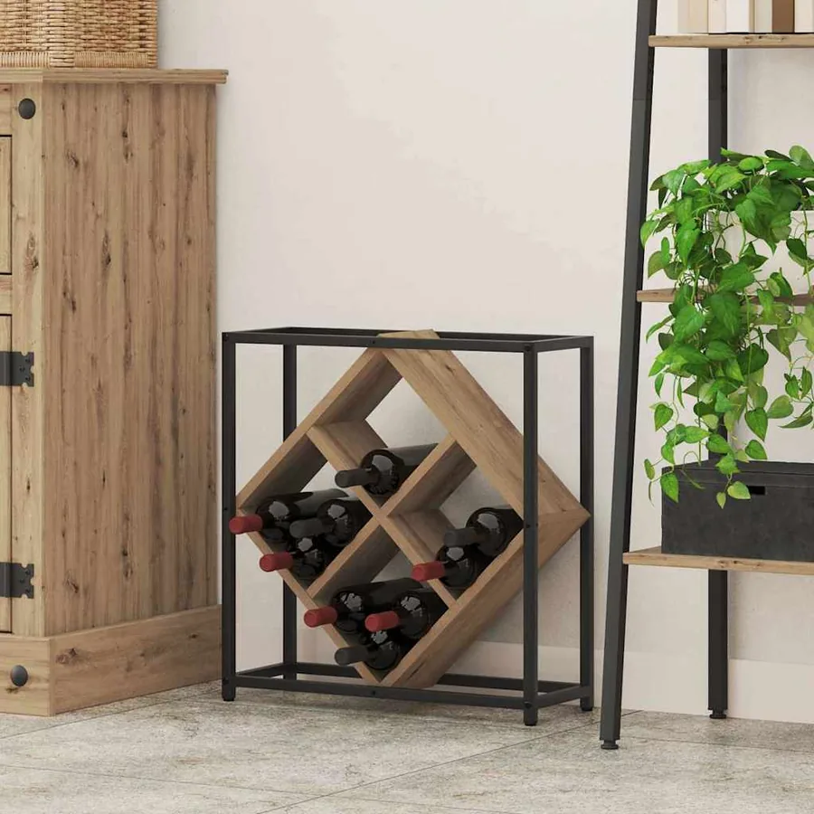 Étagère à vin 16 bouteilles Bois d'ingénierie Chêne artisanal
