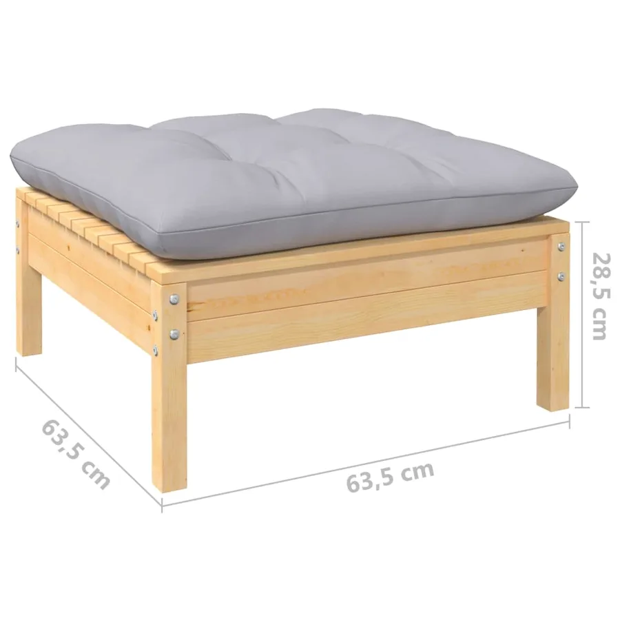 Salon de jardin 11 pcs avec coussins gris Bois de pin solide - 9