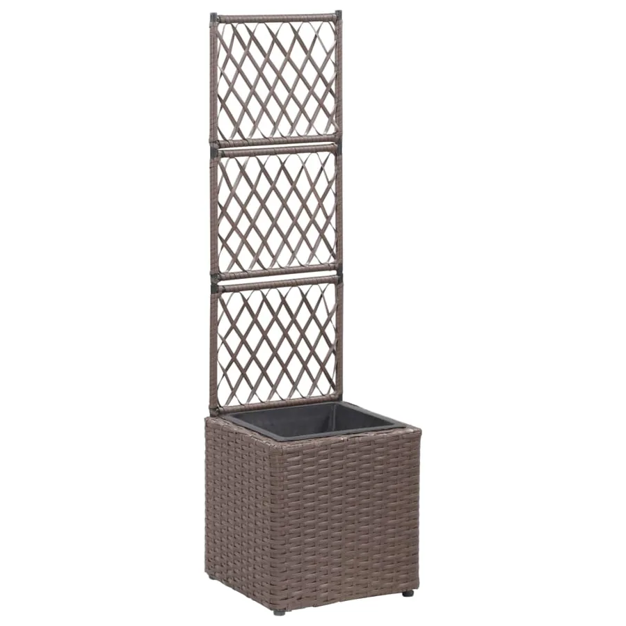 Lit surélevé treillis 1 pot 30x30x107 cm Résine tressée Marron