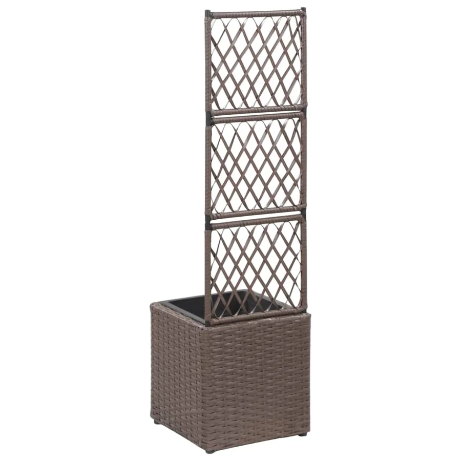 Lit surélevé treillis 1 pot 30x30x107 cm Résine tressée Marron - 3