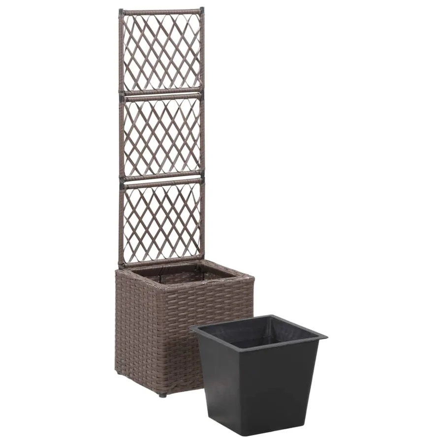 Lit surélevé treillis 1 pot 30x30x107 cm Résine tressée Marron - 4