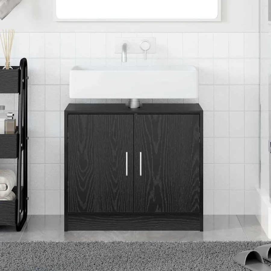 Cabinet de salle de bain avec porte Chêne noir 63 x 29 x 55 cm