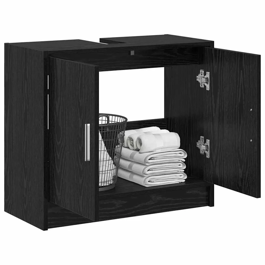 Cabinet de salle de bain avec porte Chêne noir 63 x 29 x 55 cm - 3