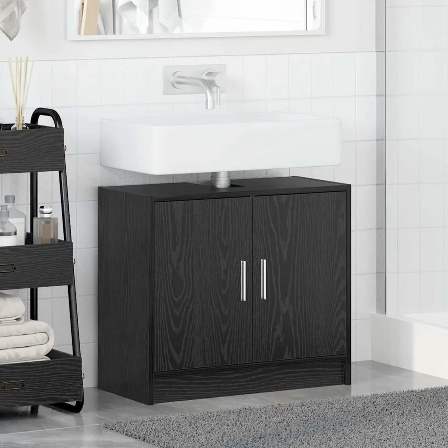 Cabinet de salle de bain avec porte Chêne noir 63 x 29 x 55 cm - 4