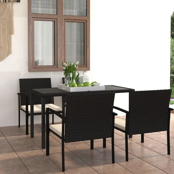 Ensemble à manger de jardin 5 pcs Résine tressée Noir