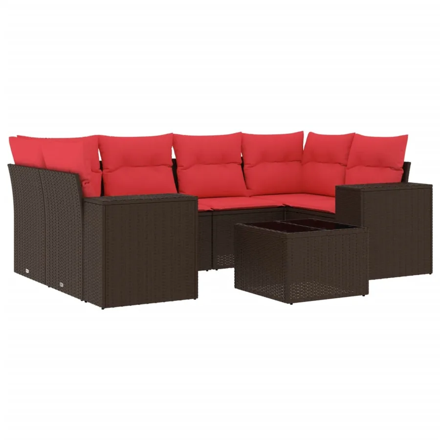 Ensemble de canapé de jardin 7 pcs avec coussins marron résine tressée - 2