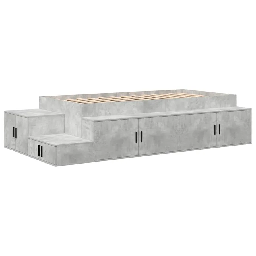 Cadre de lit avec rangement Gris béton 80 cm Bois d'ingénierie - 2