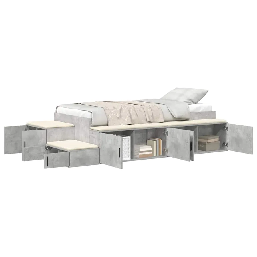 Cadre de lit avec rangement Gris béton 80 cm Bois d'ingénierie - 3