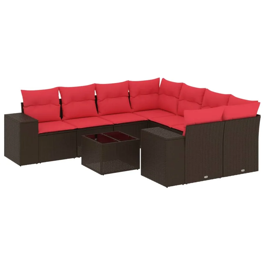 Ensemble de canapé de jardin 9 pcs avec coussins marron résine tressée - 2