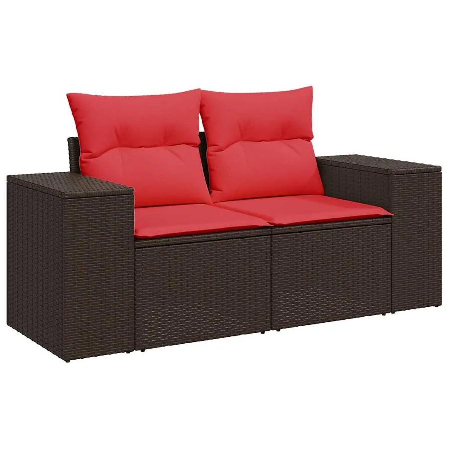 Ensemble de canapé de jardin 9 pcs avec coussins marron résine tressée - 7