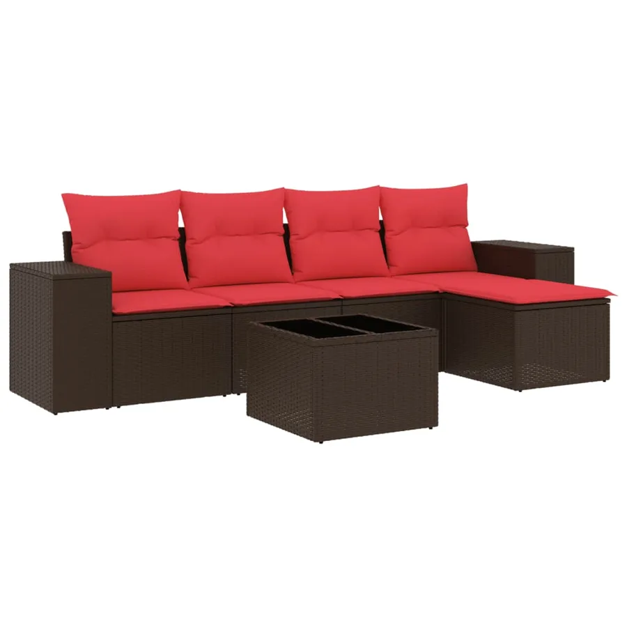 Ensemble de canapé de jardin 6 pcs avec coussins marron résine tressée - 2