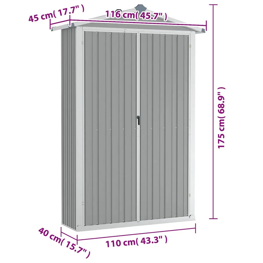 Abri de jardin Gris 116x45x175 cm Acier galvanisé - 9