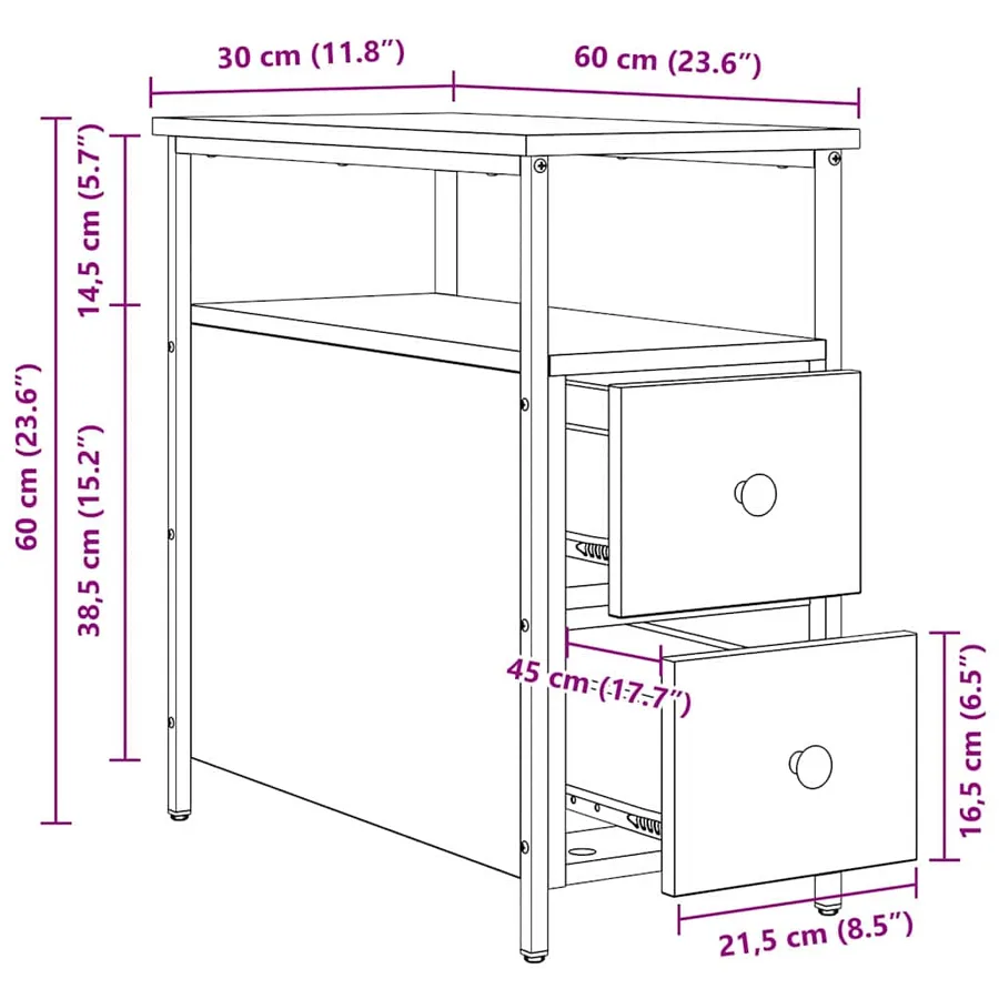 Cabinet de chevet chêne artisanal 30 x 60 x 60 cm - 12