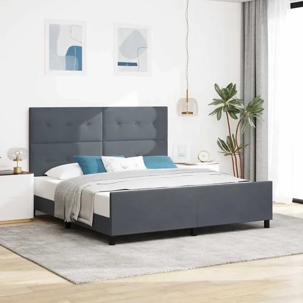 Lit à ressorts avec tête de lit Gris foncé 180 x 200 cm Velours