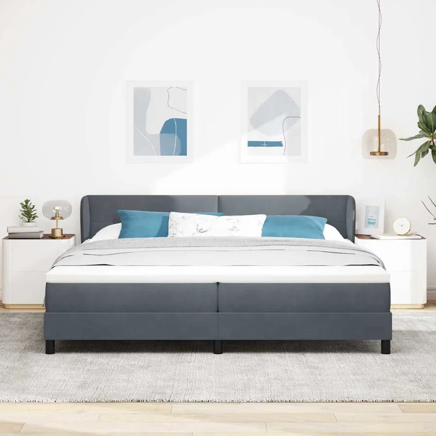 Lit à ressorts avec tête de lit Gris foncé 200 x 200 cm Velours - 3
