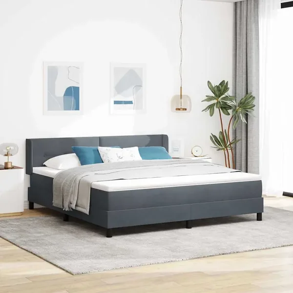 Lit à ressorts avec tête de lit Gris foncé 200 x 180 cm Velours