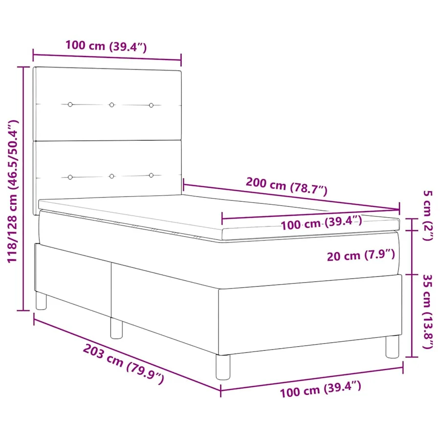 Lit à ressort LED Gris foncé 100 x 200 cm Velours - 13