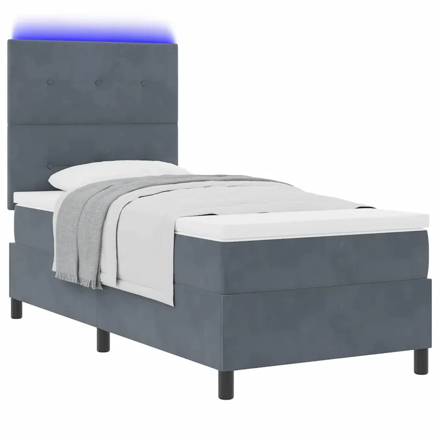 Lit à ressort LED Gris foncé 90 x 200 cm Velours - 3