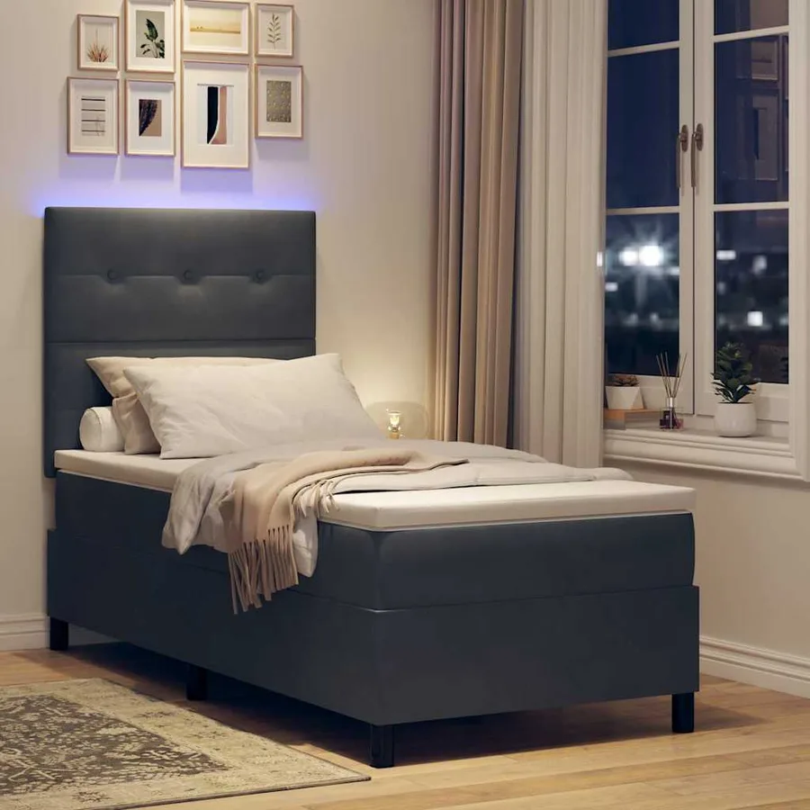 Lit à ressort LED Gris foncé 90 x 200 cm Velours - 5