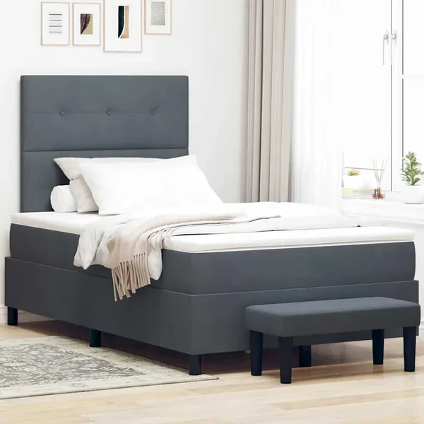 Lit à ressorts avec tête de lit Gris foncé 200 x 120 cm Velours