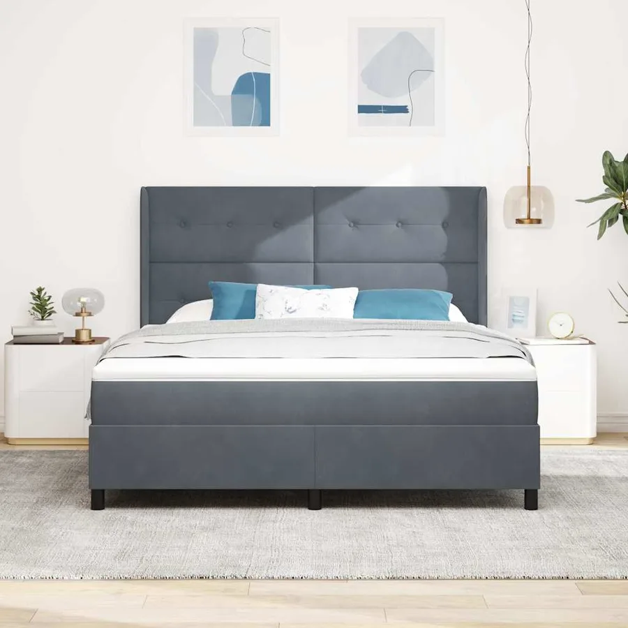 Lit à ressorts avec tête de lit Gris foncé 180 x 200 cm Velours - 3