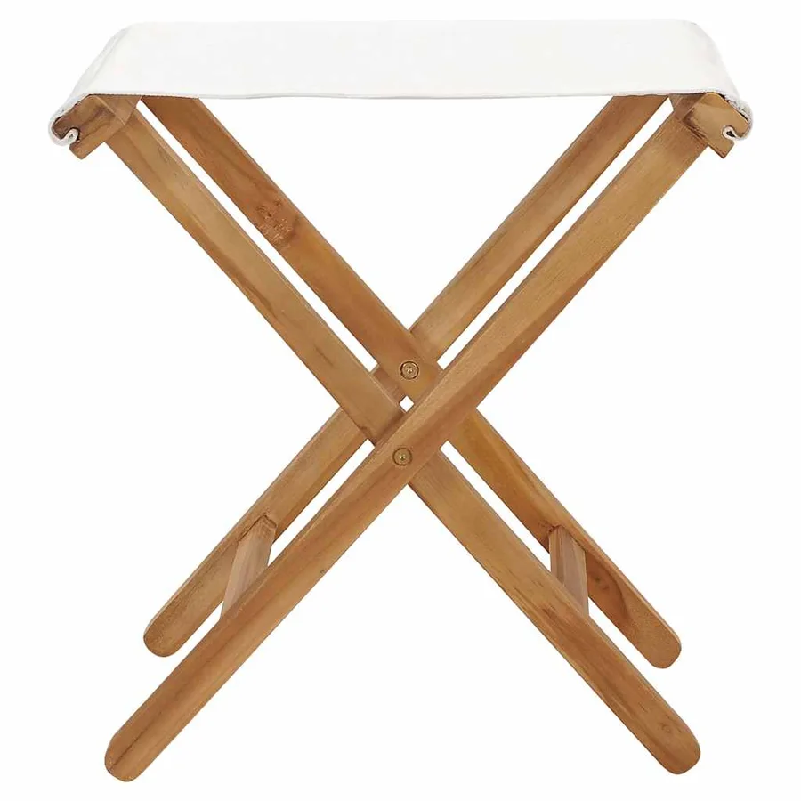 Chaises pliables lot de 2 Bois teck solide et tissu Blanc crème - 3