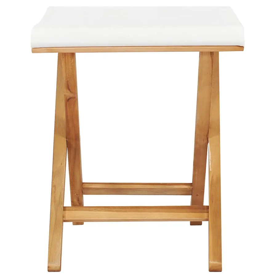 Chaises pliables lot de 2 Bois teck solide et tissu Blanc crème - 4
