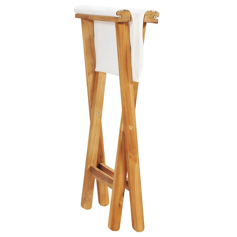 Chaises pliables lot de 2 Bois teck solide et tissu Blanc crème - 5