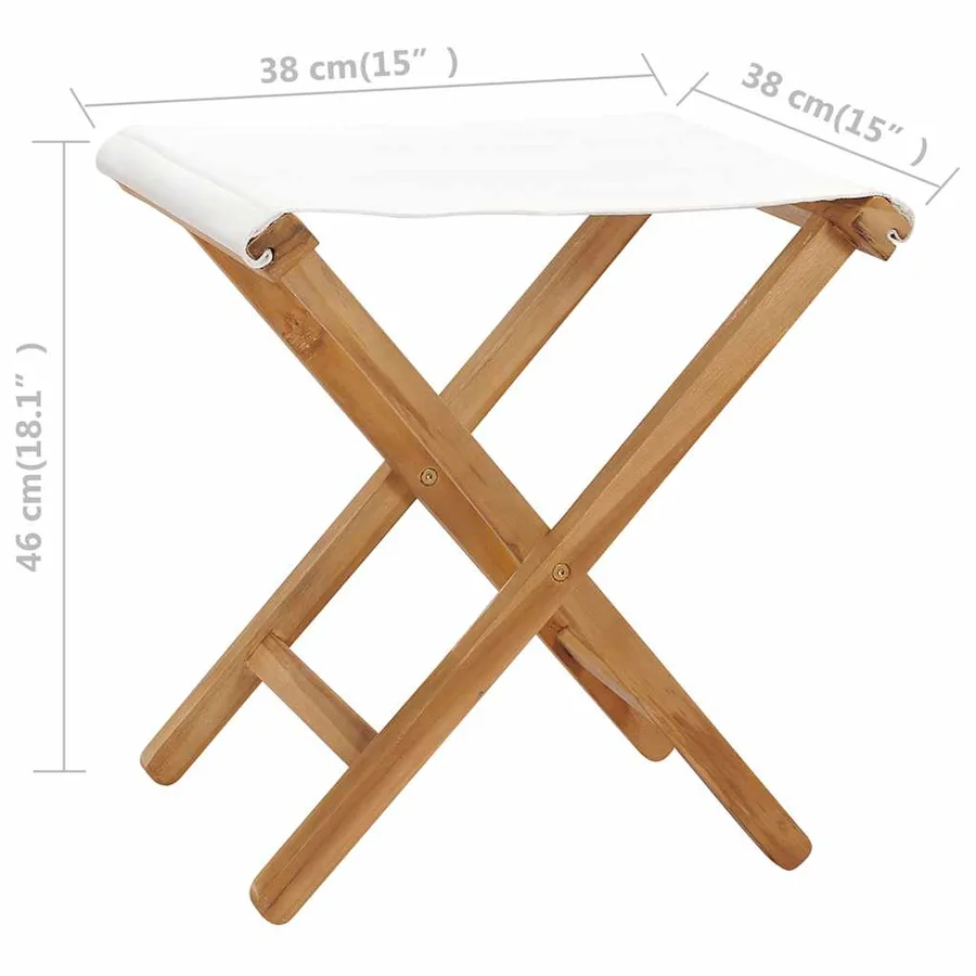 Chaises pliables lot de 2 Bois teck solide et tissu Blanc crème - 7