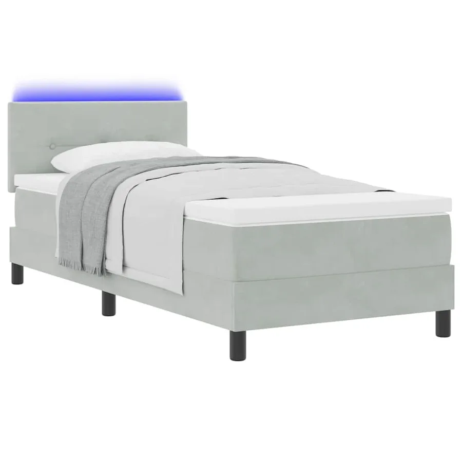 Lit à ressort LED Gris clair 90 x 190 cm Velours - 3