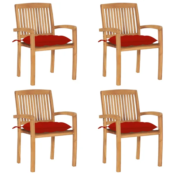 Chaises de jardin empilables avec coussins lot de 4 Teck solide