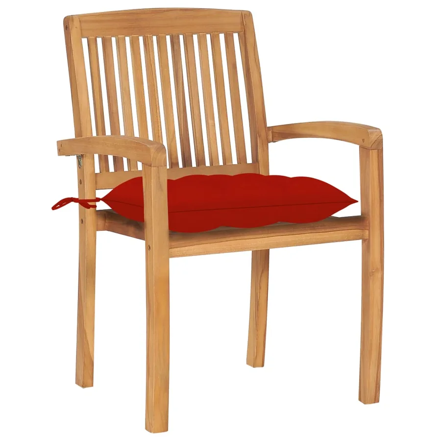 Chaises de jardin empilables avec coussins lot de 4 Teck solide - 3