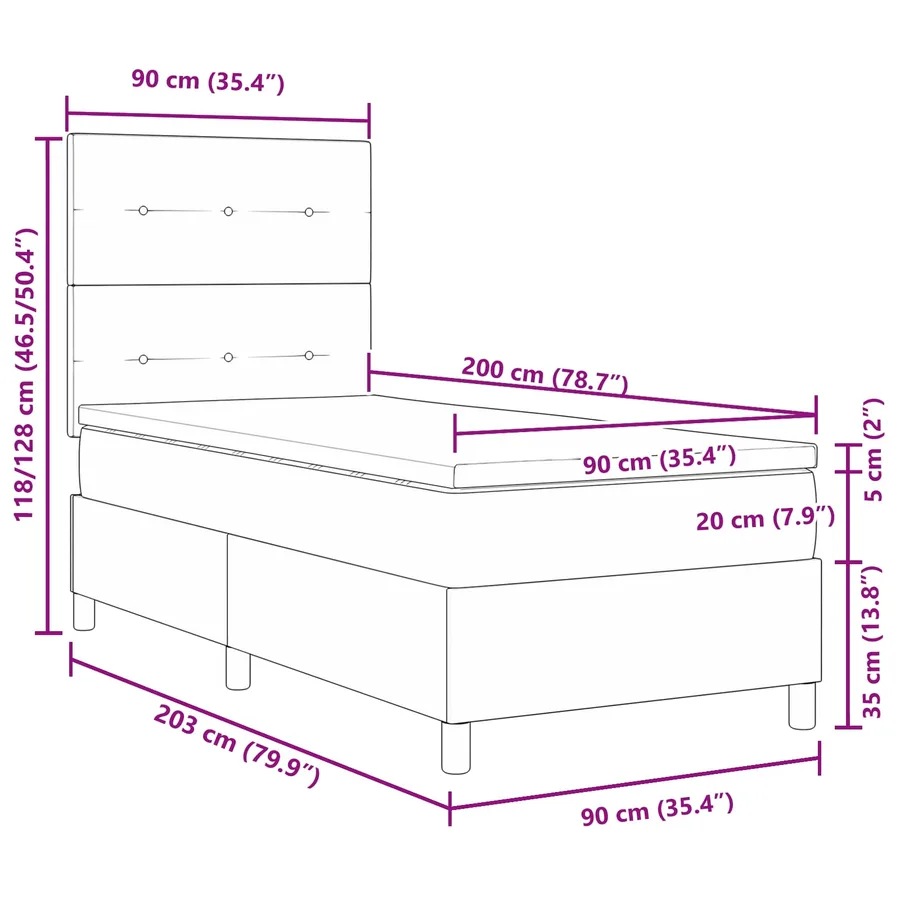 Lit à ressorts avec bandes LED Gris clair 90 x 200 cm tissu - 8