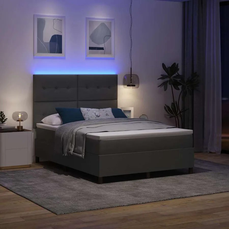 Lit à ressorts avec bandes LED Gris foncé 160 x 200 cm tissu - 5