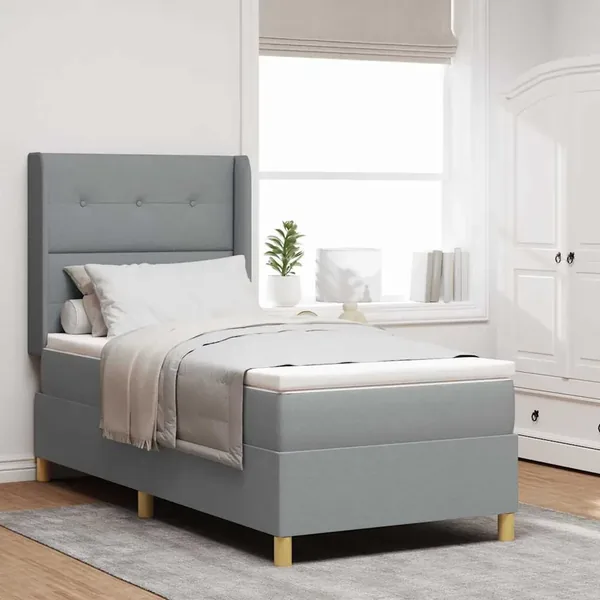 Lit à ressorts avec bandes LED Gris clair 90 x 200 cm tissu
