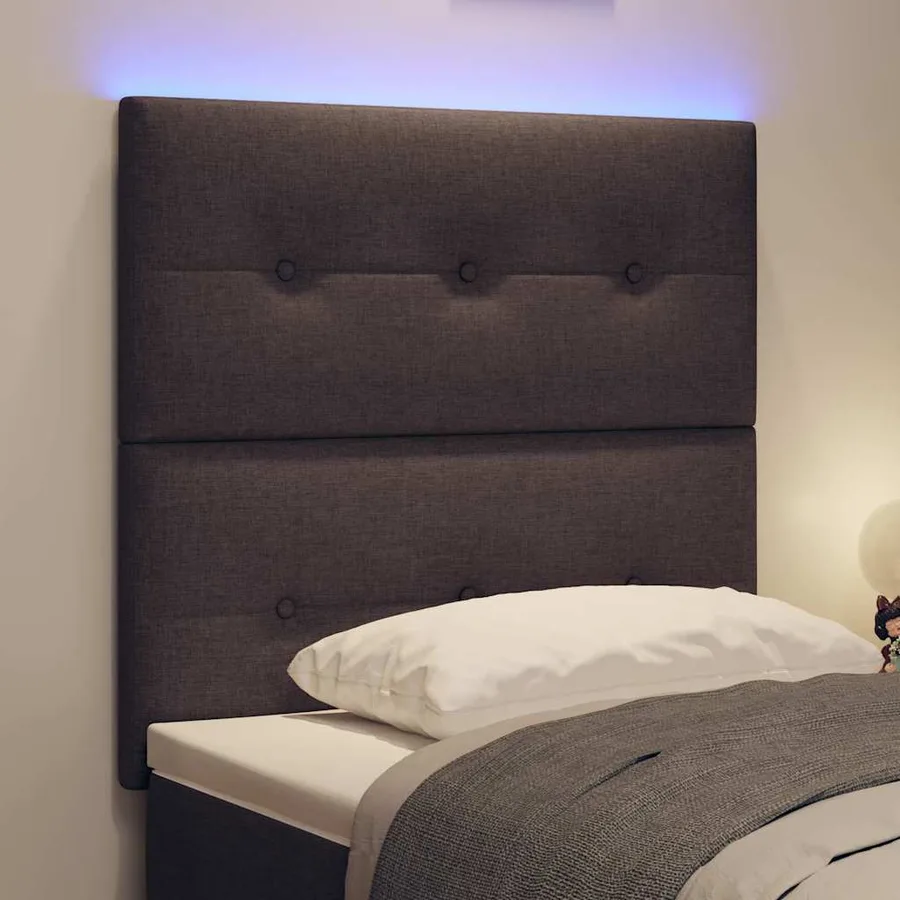 Tête de lit LED avec bandes LED Marron foncé 90 cm tissu - 4