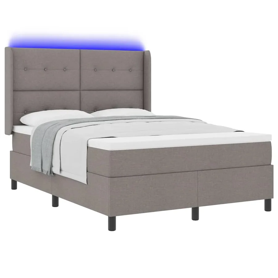 Lit à ressort LED avec tête de lit Taupe 160 x 200 cm tissu - 3