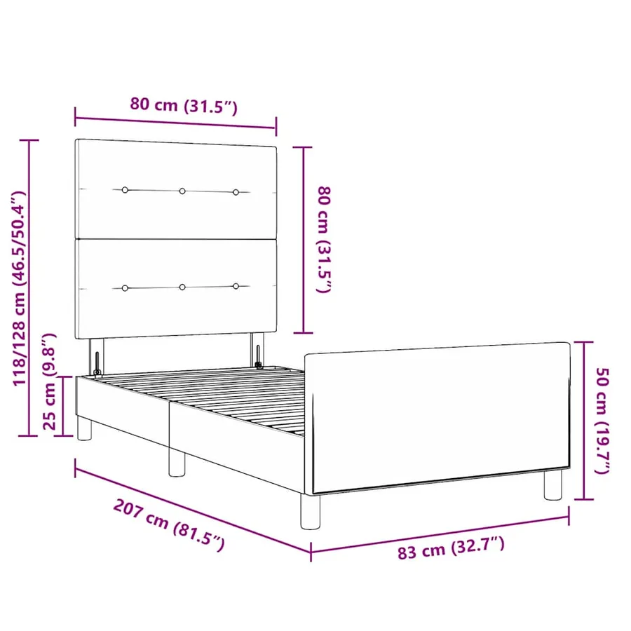 Cadre de lit avec tête de lit Crème 80 x 200 cm tissu - 13