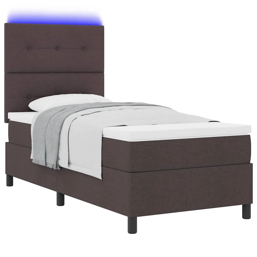 Lit à ressorts avec bandes LED Marron foncé 90 x 200 cm tissu - 3