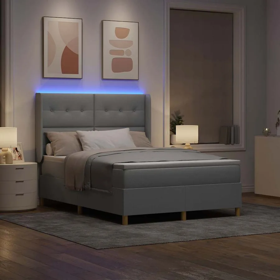 Lit à ressorts avec bandes LED Gris clair 160 x 200 cm tissu - 5