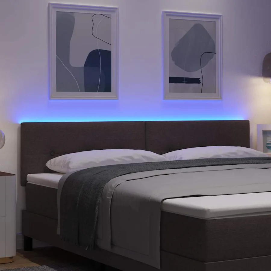 Tête de lit LED avec bandes LED Marron foncé 180 cm tissu - 4