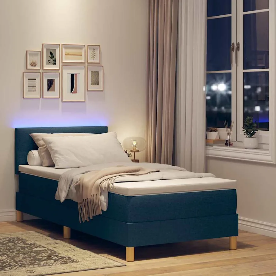 Lit à ressort LED avec bandes LED Bleu 100 x 200 cm tissu - 5