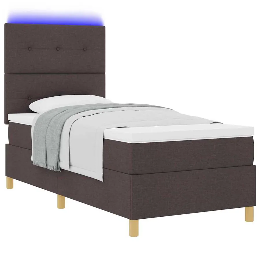 Lit à ressort LED Marron foncé 90 x 200 cm tissu - 3